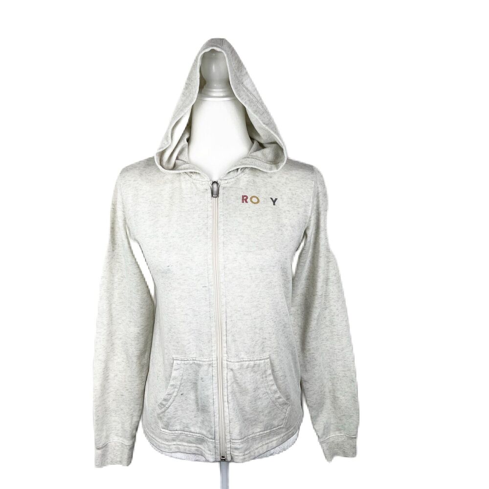 Roxy Girls Sweater Youth Extra Large Ivory Hoodie Zip Up Kids Active Casual Girl